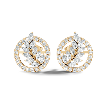 Round & Marquise Shape Natural & Lab Grown Diamond 18k Solid Gold Elegance Diamond Earrings
