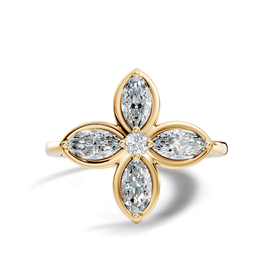 Marquise and Round Cut High Quality Diamond Vintage Bezel Set Dainty Cluster Party Wear Ring For Women's