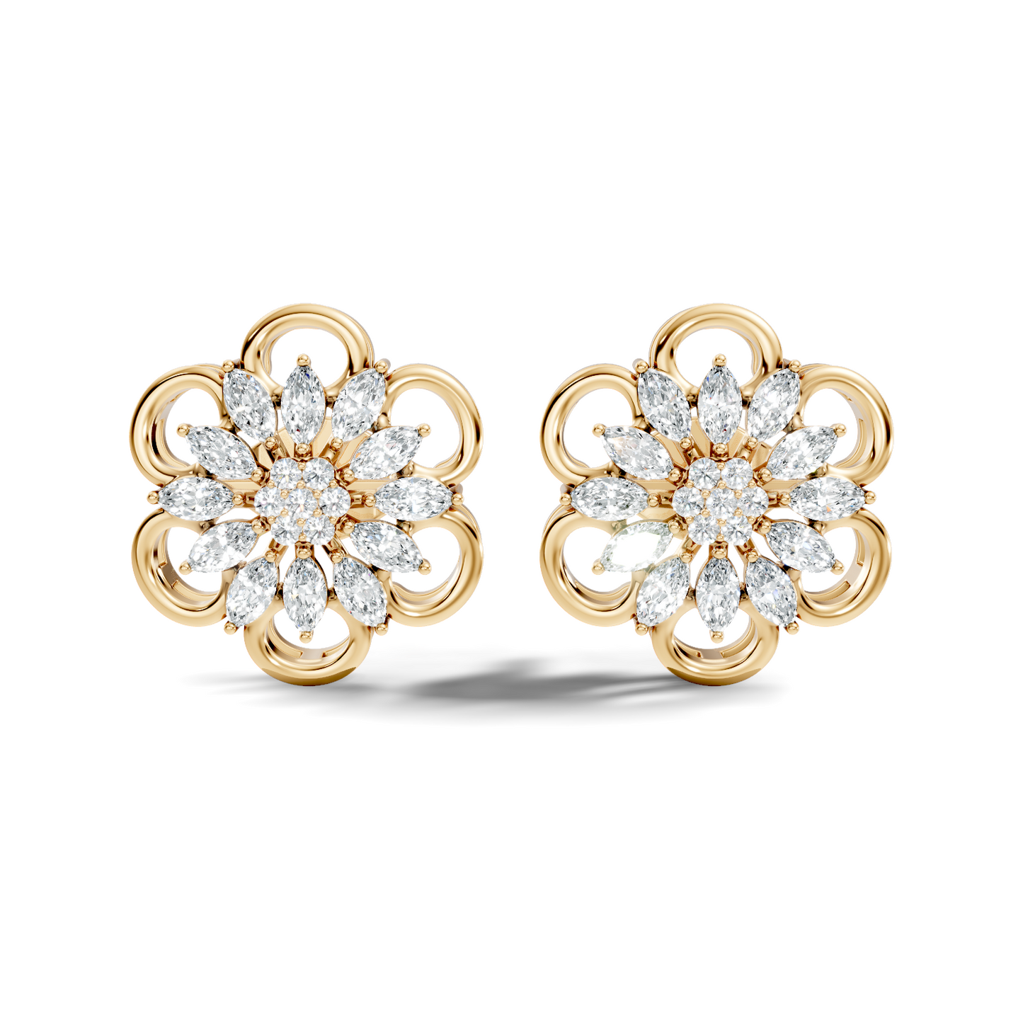 10k Solid White Gold Marquise & Round Cut Lab Grown & Natural Diamond Earrings For Women