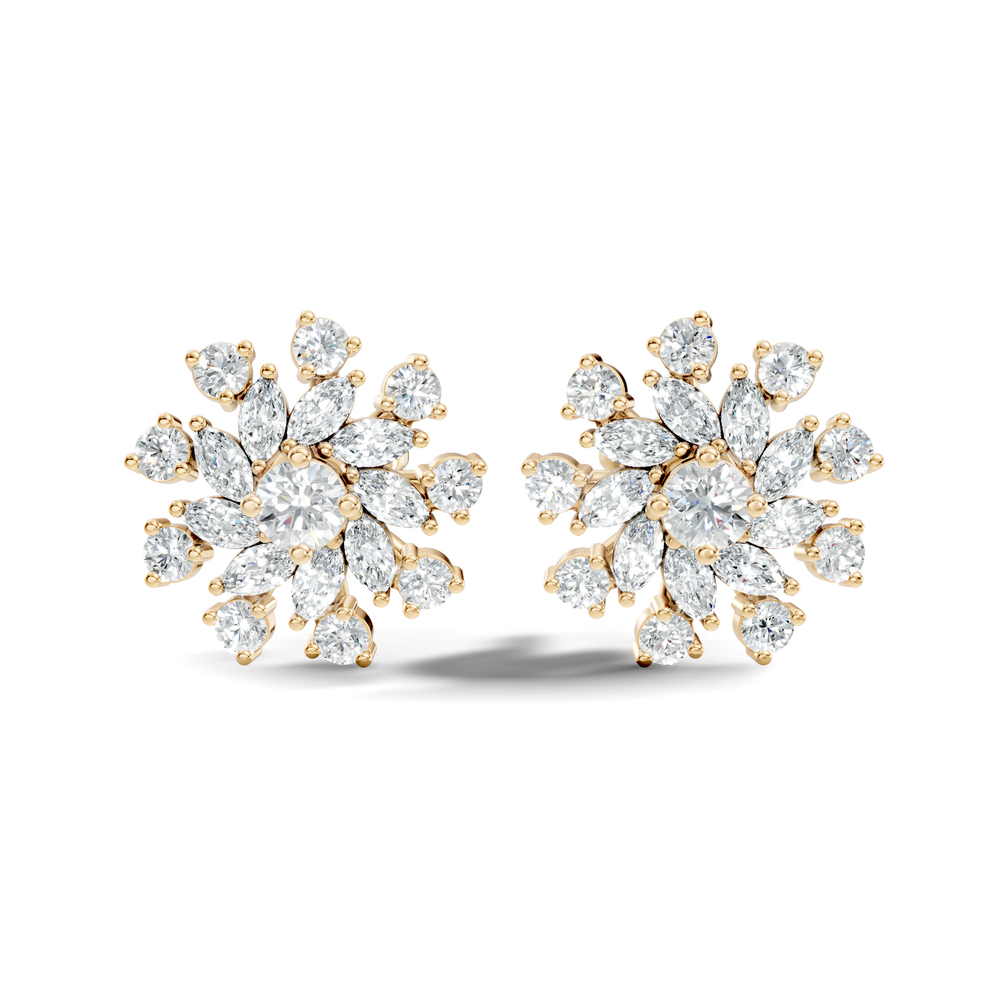 14k Solid Gold Marquise, Round, Lab Grown Diamond Sparkling Sizzling Style Diamond Earrings For Her