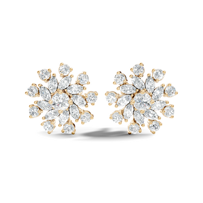14k Solid Gold Marquise, Round, Lab Grown Diamond Sparkling Sizzling Style Diamond Earrings For Her