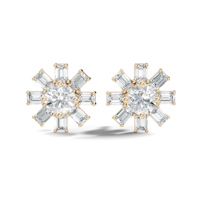 Emerald & Round Shape 10k Solid Gold Lab Grown Diamond Very Dazzling Vintage Diamond Earrings For Her