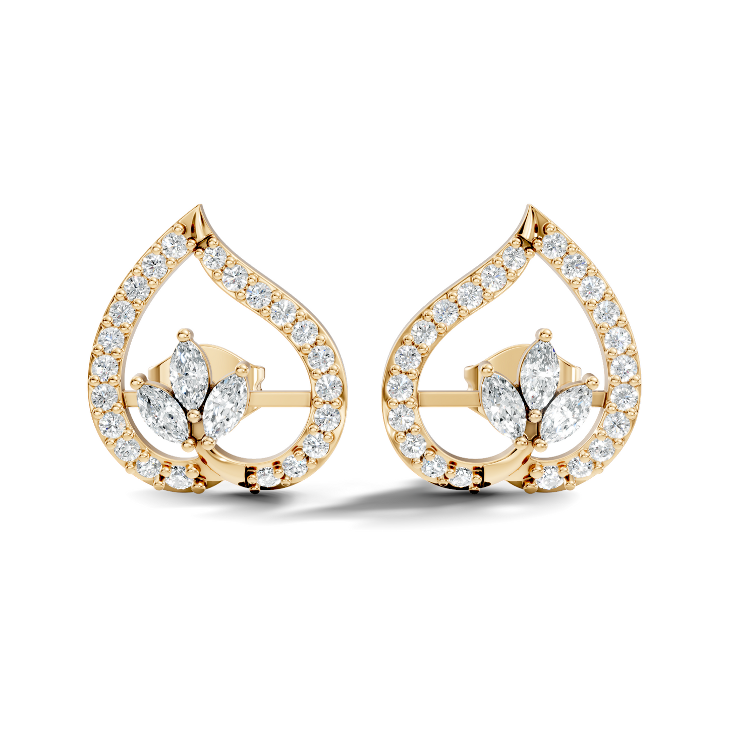 Marquise & Round Shape Natural & Lab Grown Diamond Stunning New Style Earrings For Girl