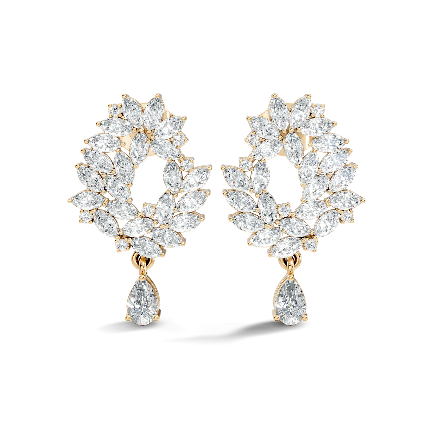 14K Rose Gold Marquise Cluster Earrings with Pear Drop Wedding & Party Jewelry For Her