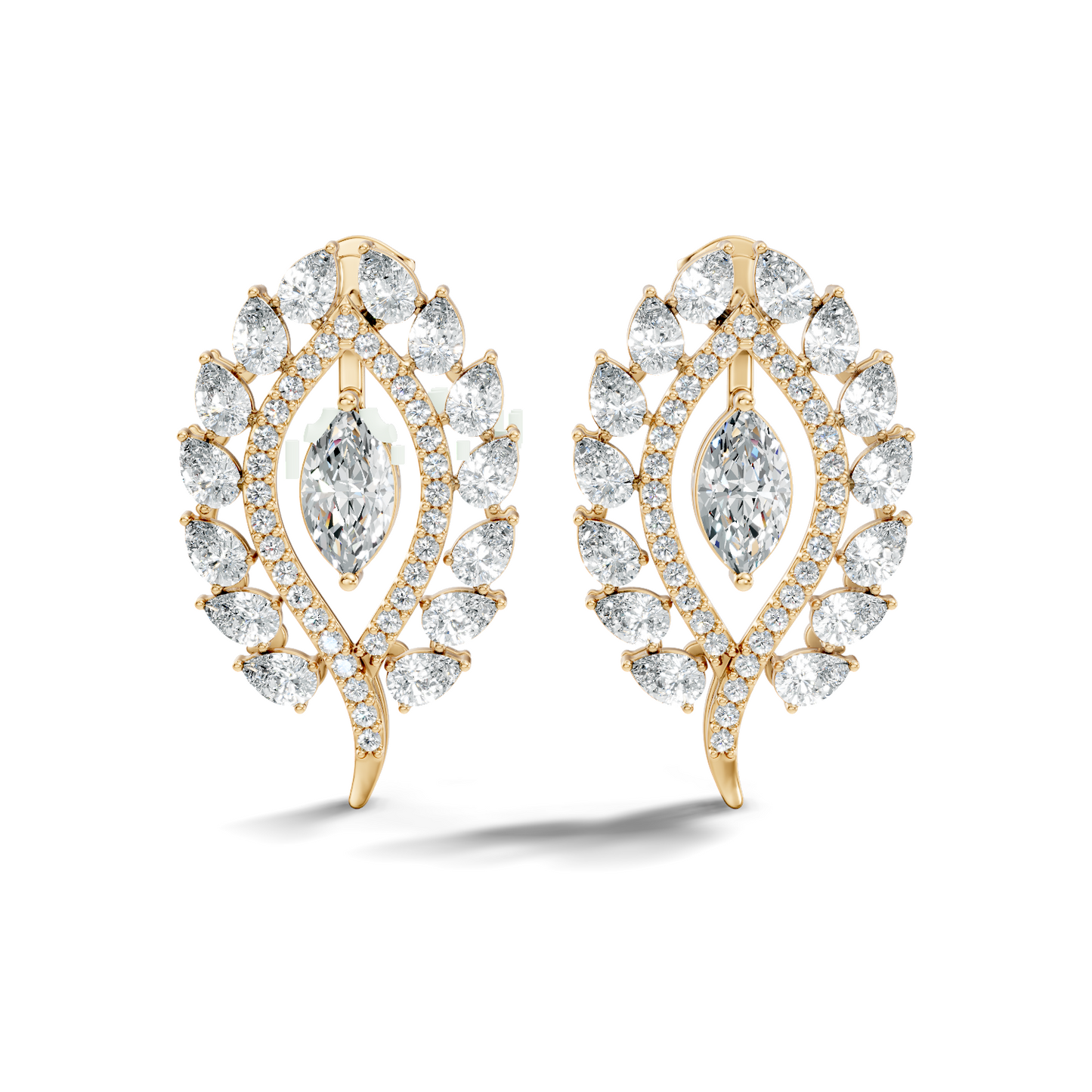 Round, Marquise & Pear Shape Lab Grown Diamond 14k Solid Gold Stunning Diamond Earrings For Wedding Wear