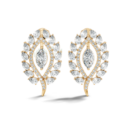 Round, Marquise & Pear Shape Lab Grown Diamond 14k Solid Gold Stunning Diamond Earrings For Wedding Wear