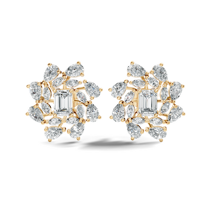 4.12Ct Marquise, Pear and Emerald  Shape Diamond Vintage Flower Shape Dainty Wedding  Earrings For Women's