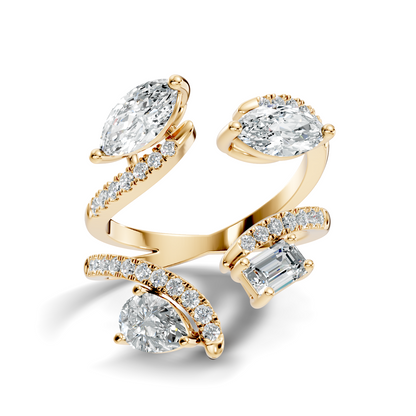 2.15Ct Emerald, Pear, Marquise and Round Cut Diamond Unique Vintage Bypass Dainty Party Wear Ring For Women's