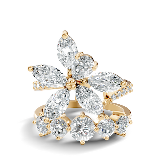 2.92Ct Pear, Marquise and Round Cut Lab Grown Diamond Elegant Delicate Vintage Cluster Wedding Ring For Her