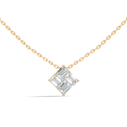 Minimalist Baguette Lab-Grown Diamond Square Pendant In14K Rose Gold Classic Necklace