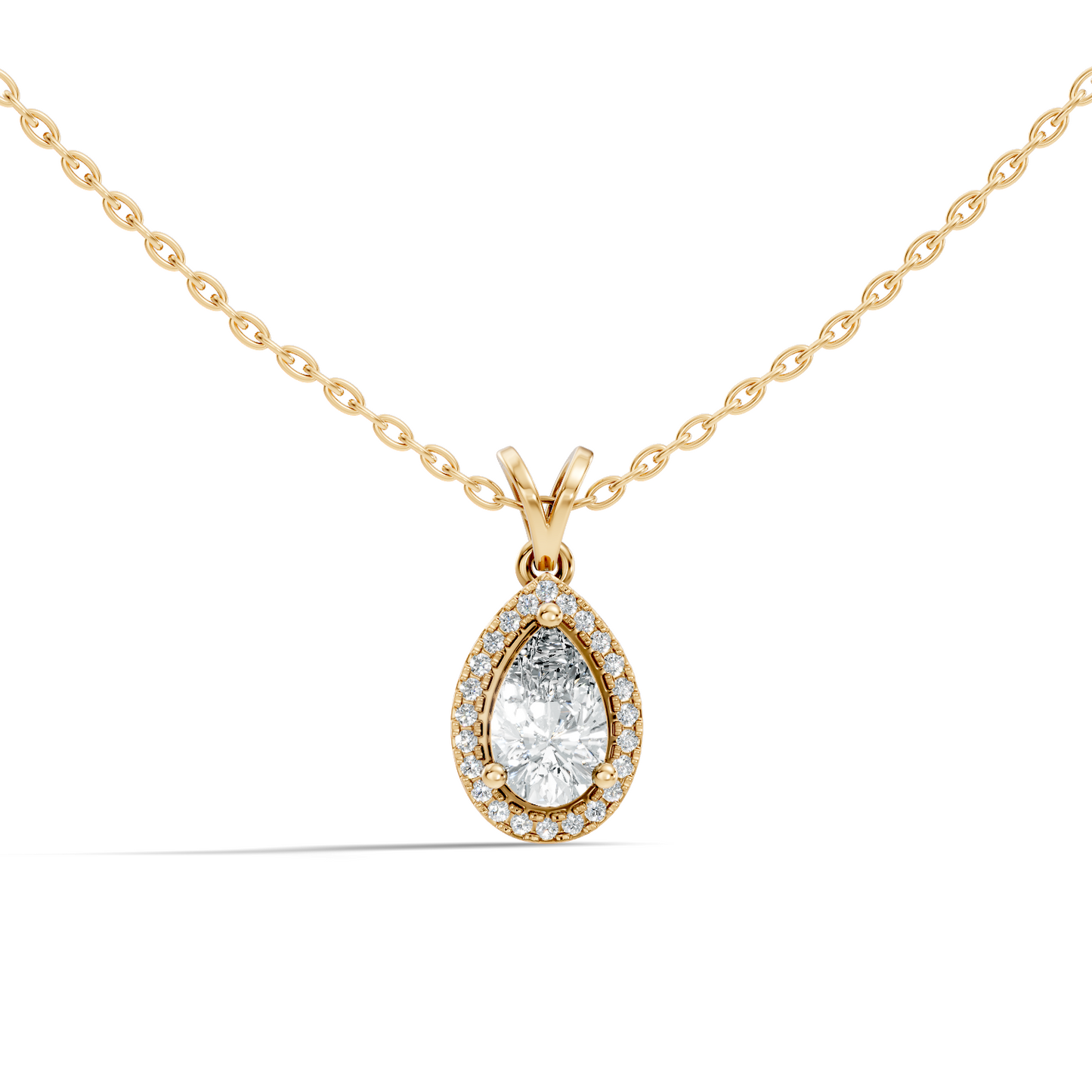Round & Pear shape Lab Grown Diamond  10k Solid Rose Gold Sizzling Classic Diamond Pendant For Her