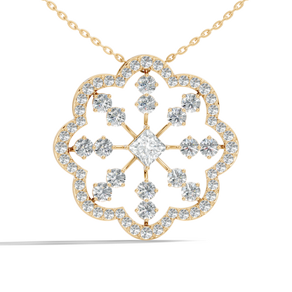 Princess Cut Lab-Grown Diamond Pendant  Vintage Geometric Ornate Floral 14K Rose Gold Necklace