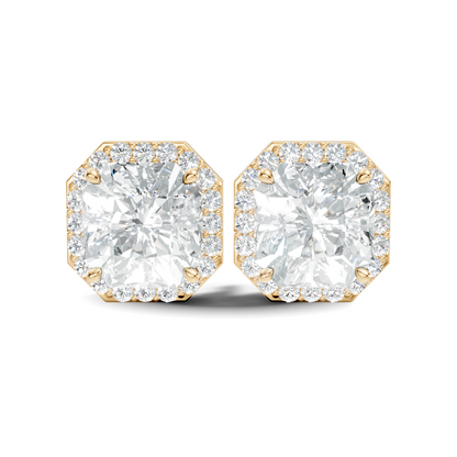 Radiant Square & Round Shape 4.02 Ct  Lab Grown Diamond 14k Solid Gold Stunning New Classic Studs Diamond Earrings For Her Gift