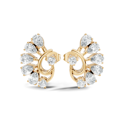 Minimalist Diamond Stud Earrings For Her Pear & Round Design In 14K Solid White Gold