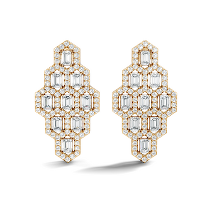 Emerald & Round Shape Natural, Lab Grown Diamond 18k Solid Rose Gold Dainty Wear Women Diamond Earrings