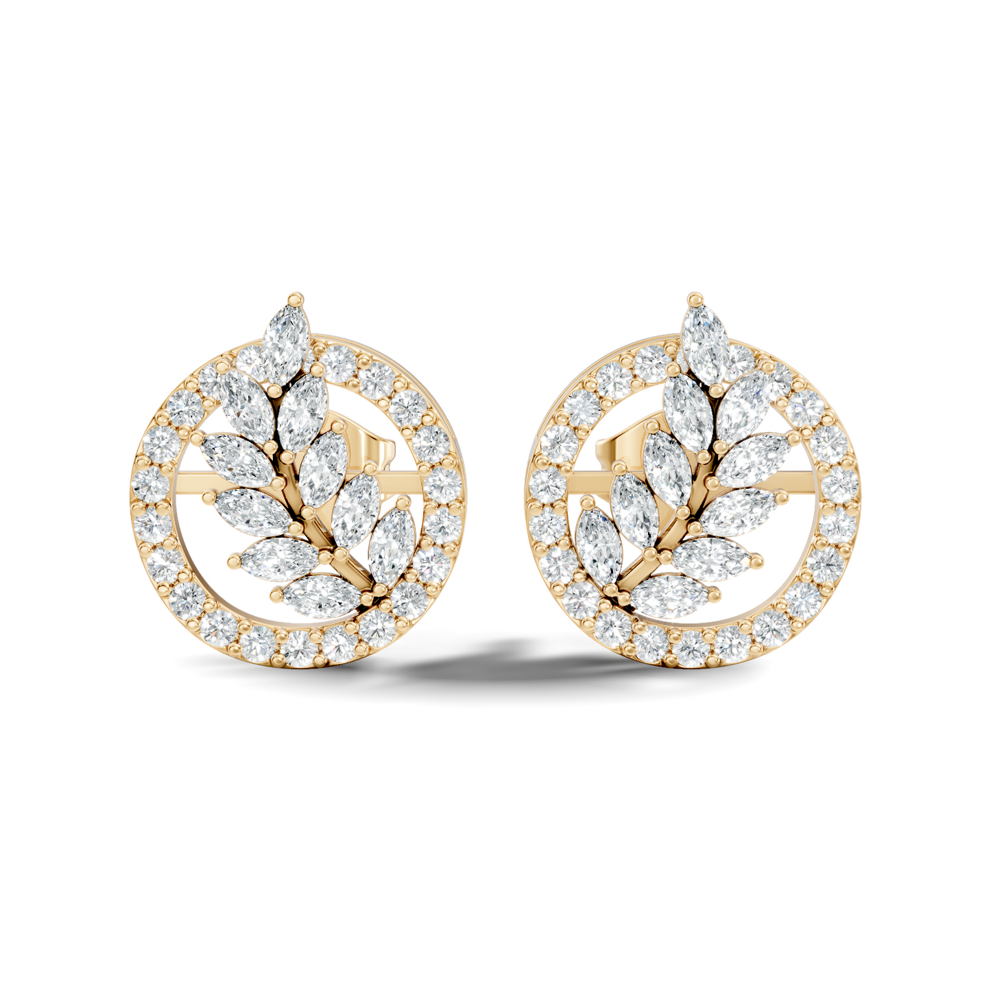 Round & Marquise Shape Natural & Lab Grown Diamond 18k Solid Gold Elegance Diamond Earrings