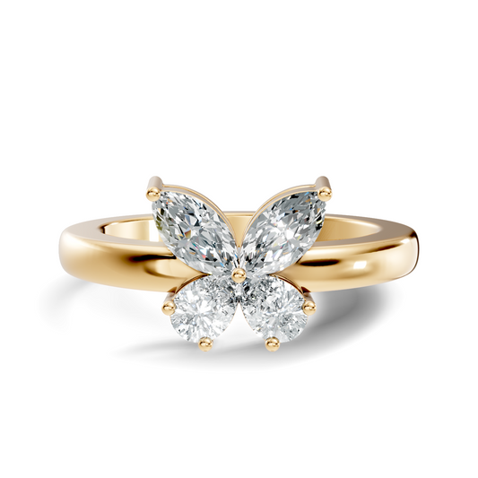 Marquise and Pear Cut Lab Grown Diamond Unique Butterfly Shape Dainty Prong Set Daily Wear Ring For Her