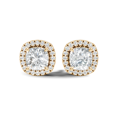 10k Solid Gold Stunning Cushion Square & Round Shape Studs Lab Grown Diamond Earrings For Women