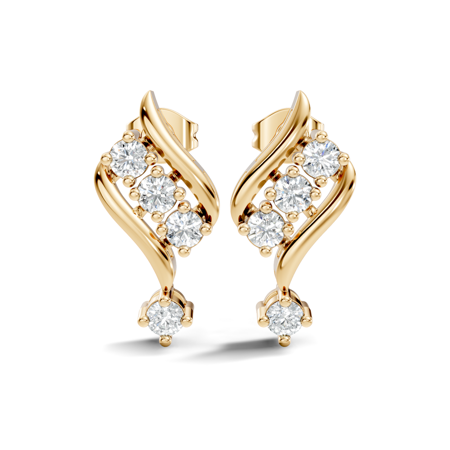 Round Shapes Lab Grown Diamond 18k Solid Gold Shiny Vintage Diamond Earrings For Birthday