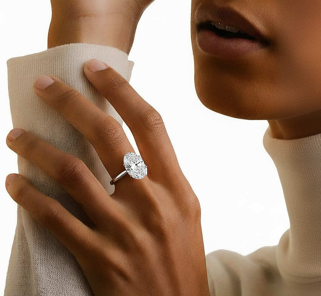 Solitaire Lab Grown Oval Cut Diamond Engagement Ring