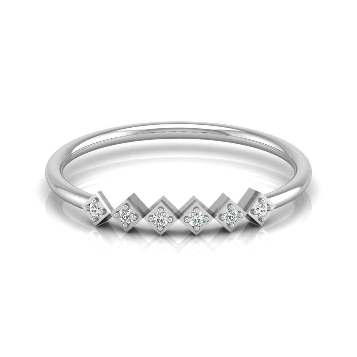 Geometric Diamond Band Ring For Women's Modern Square-Set Round Diamond Ring In 14K Solid Gold - HIGHCARAT DIAMONDS