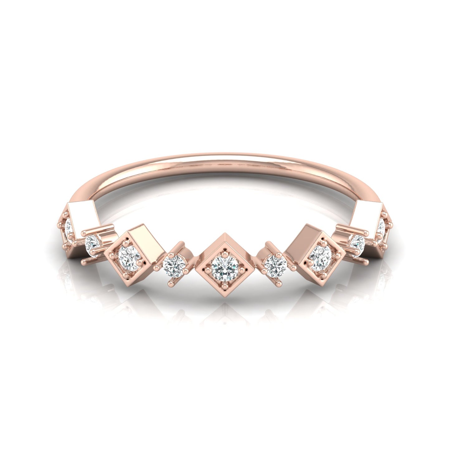 Rose gold geometric ring with floating diamond design