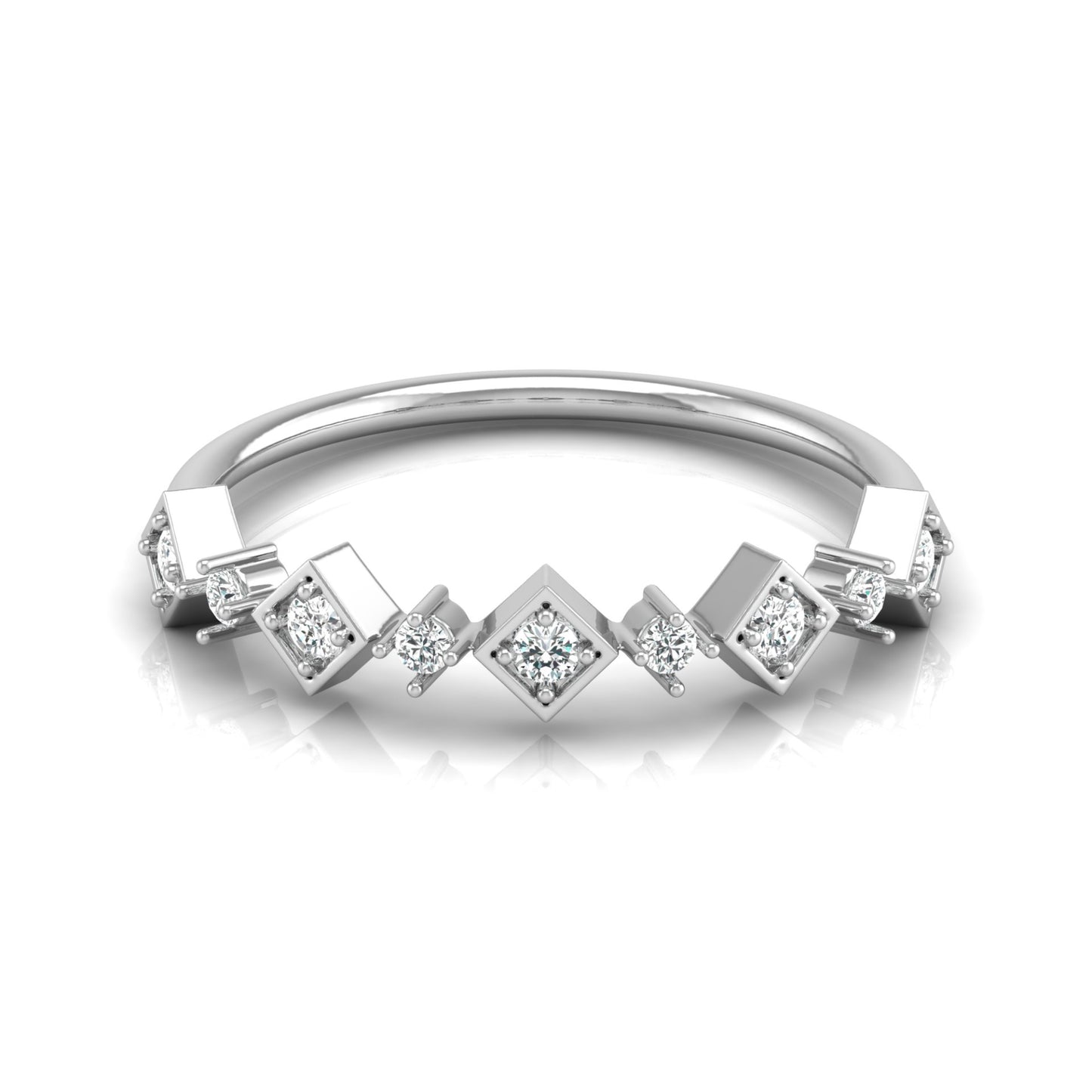 Geometric diamond band ring with round lab grown diamonds