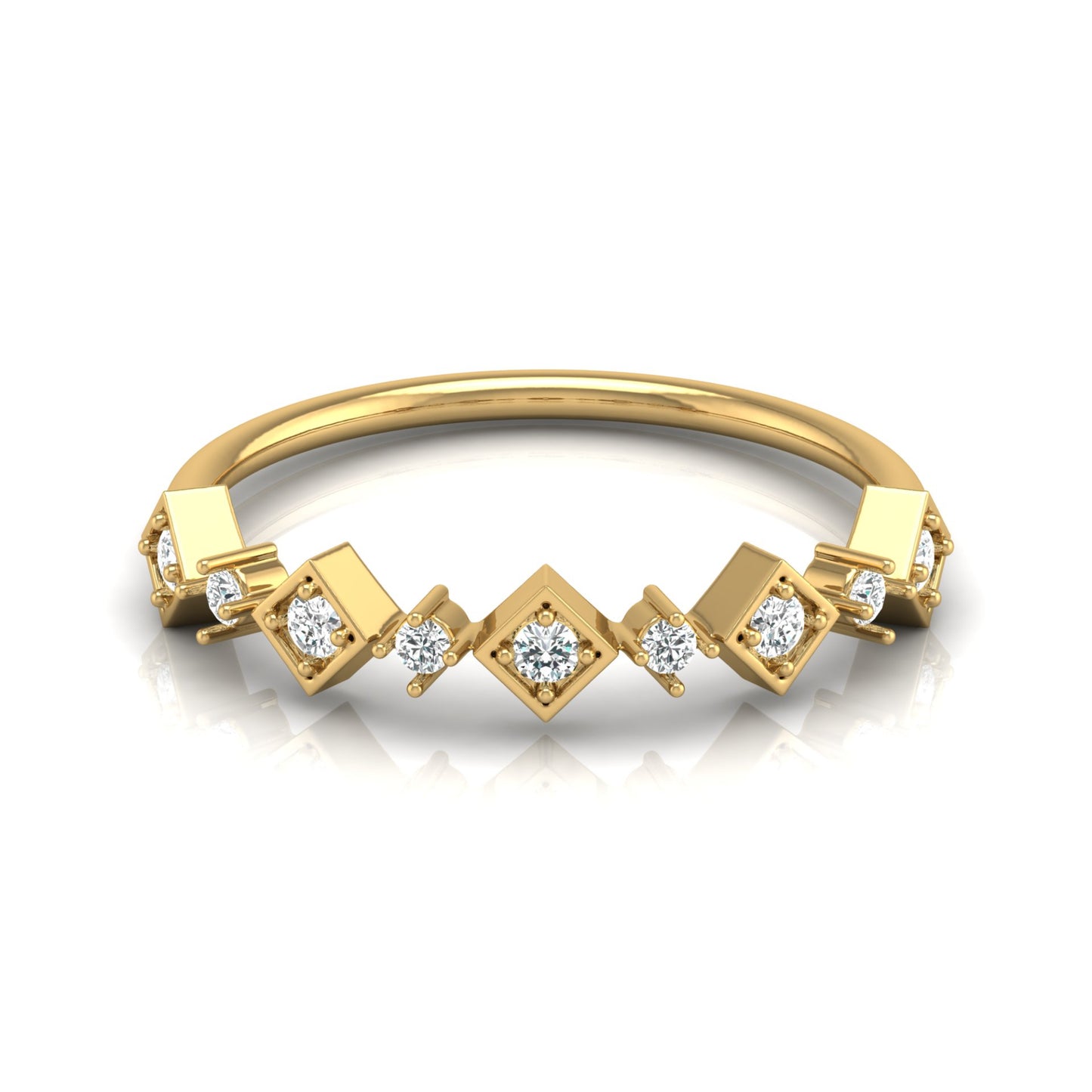Modern diamond band ring with square shape accents