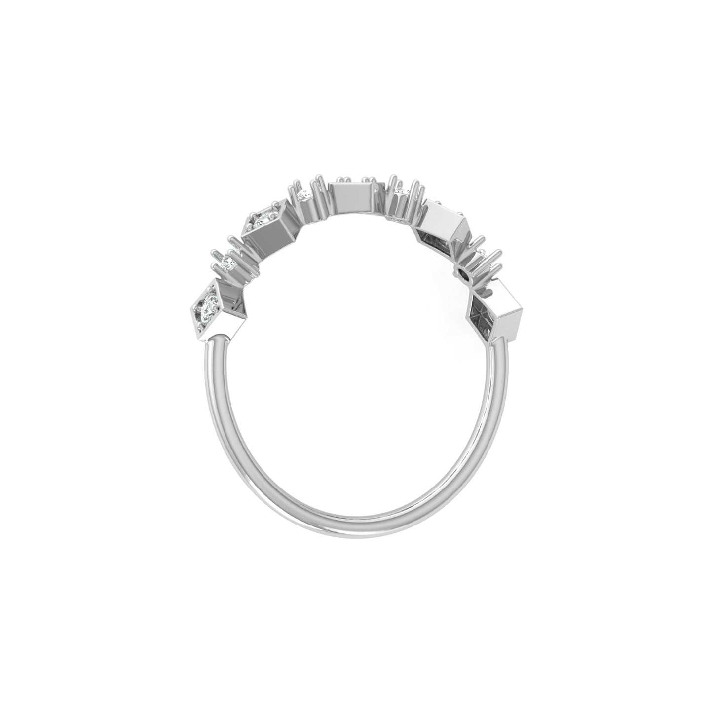 Unique geometric band ring with modern diamond settings
