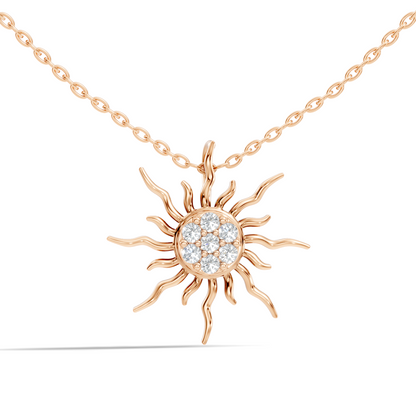 Golden Sunburst Diamond Pendant Round Cut Unisex Jewelry Gift Collection