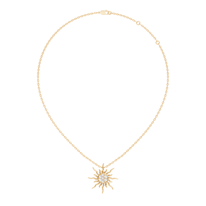Golden Sunburst Diamond Pendant Round Cut Unisex Jewelry Gift Collection
