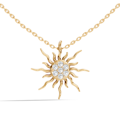 Golden Sunburst Diamond Pendant Round Cut Unisex Jewelry Gift Collection
