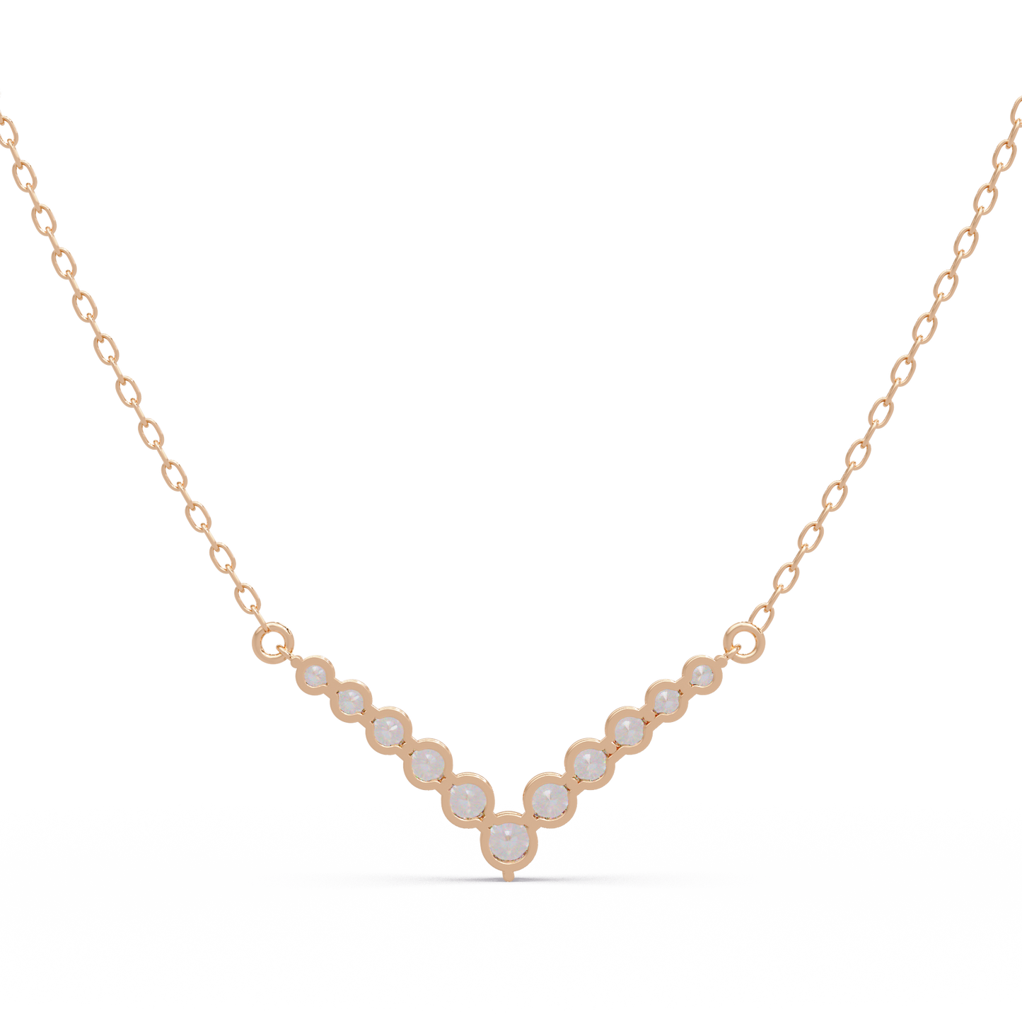 Graduated Round Lab-Grown Diamond V-Shape Necklace in Rose Gold - HIGHCARAT DIAMONDS