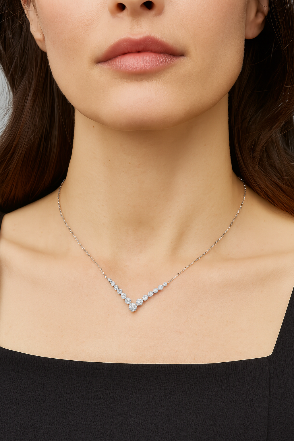 Graduated Round Lab-Grown Diamond V-Shape Necklace in Rose Gold - HIGHCARAT DIAMONDS