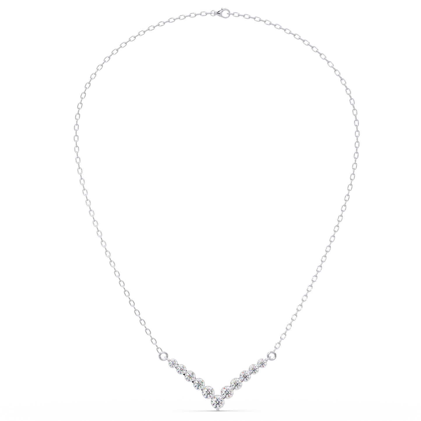 Graduated Round Lab-Grown Diamond V-Shape Necklace in Rose Gold - HIGHCARAT DIAMONDS