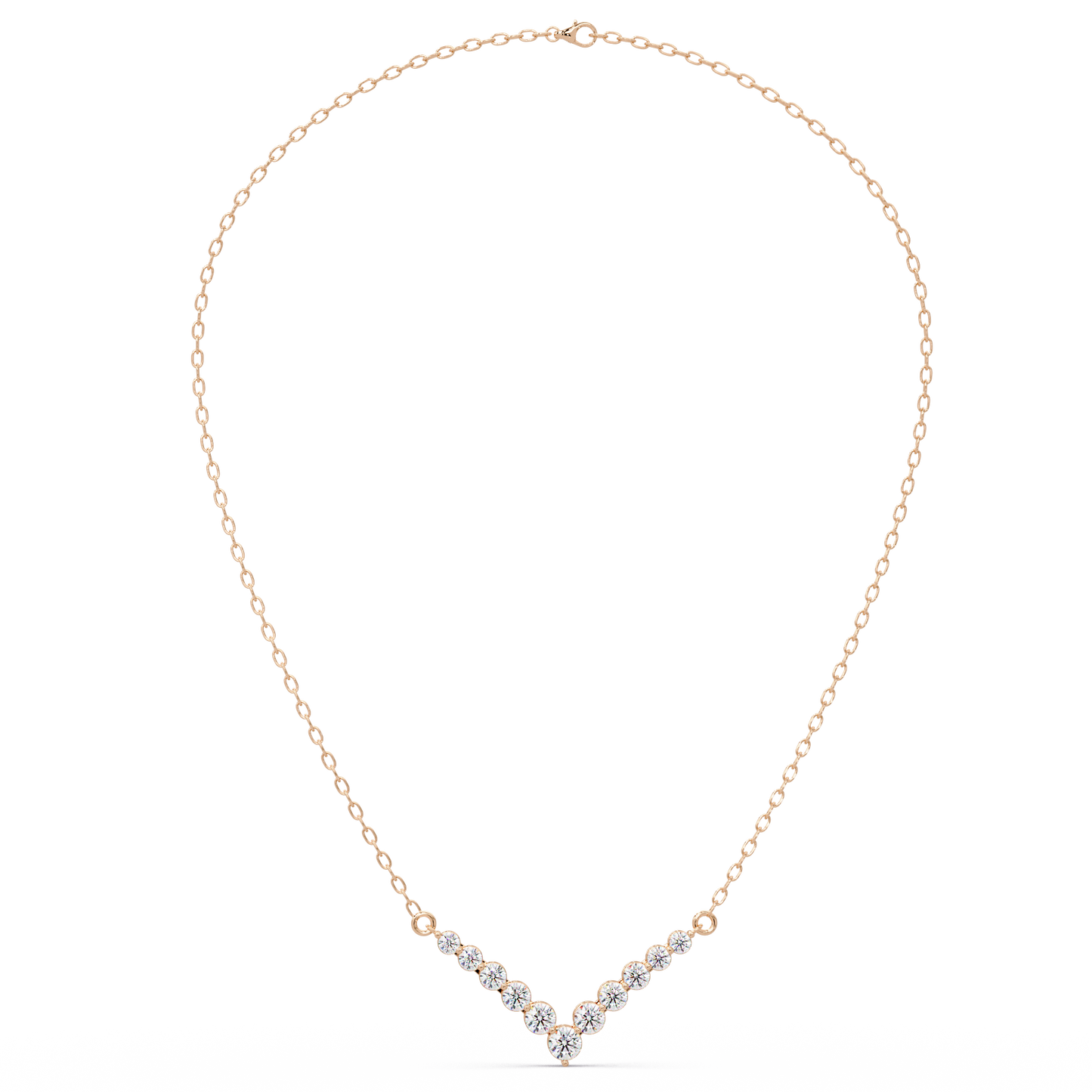 Graduated Round Lab-Grown Diamond V-Shape Necklace in Rose Gold - HIGHCARAT DIAMONDS