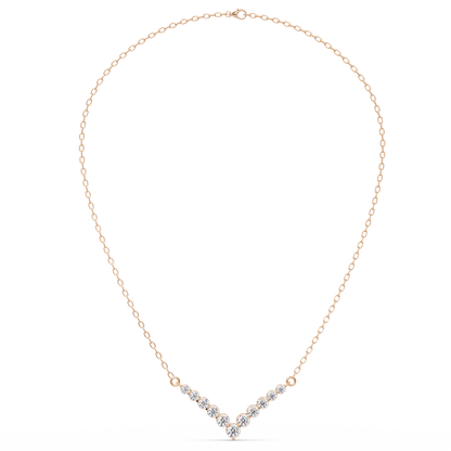 Graduated Round Lab-Grown Diamond V-Shape Necklace in Rose Gold - HIGHCARAT DIAMONDS