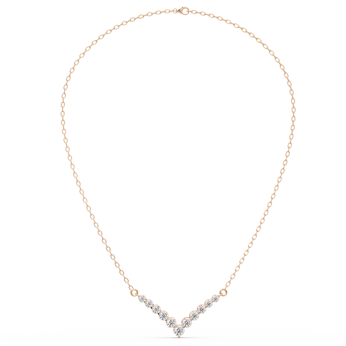 Graduated Round Lab-Grown Diamond V-Shape Necklace in Rose Gold - HIGHCARAT DIAMONDS