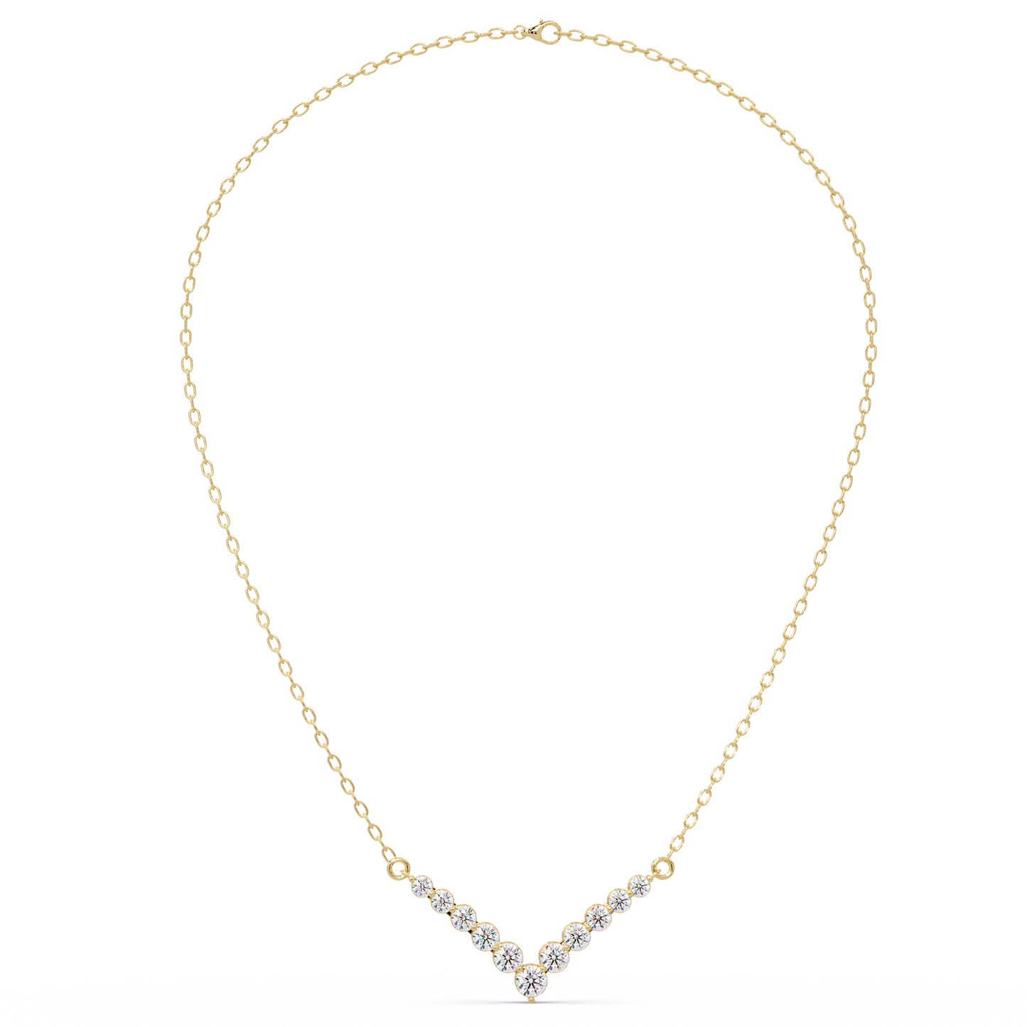 Graduated Round Lab-Grown Diamond V-Shape Necklace in Rose Gold - HIGHCARAT DIAMONDS