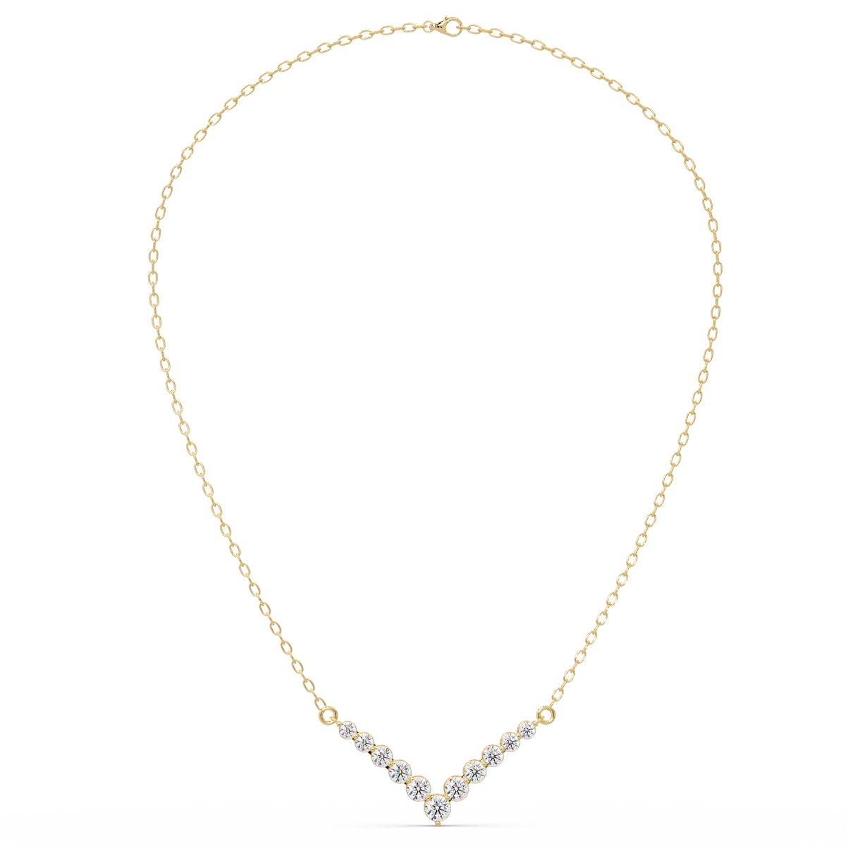 Graduated Round Lab-Grown Diamond V-Shape Necklace in Rose Gold - HIGHCARAT DIAMONDS