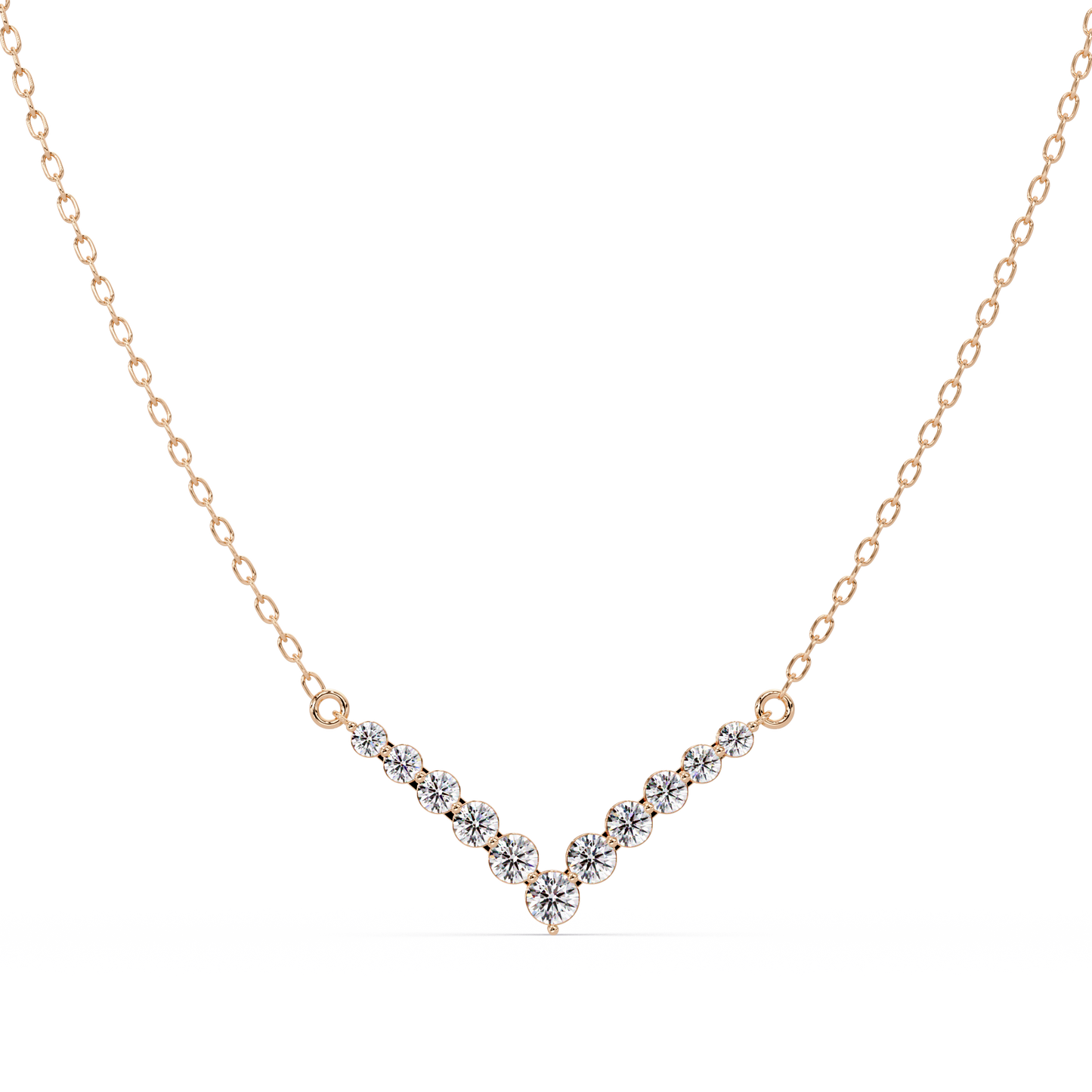Graduated Round Lab-Grown Diamond V-Shape Necklace in Rose Gold - HIGHCARAT DIAMONDS