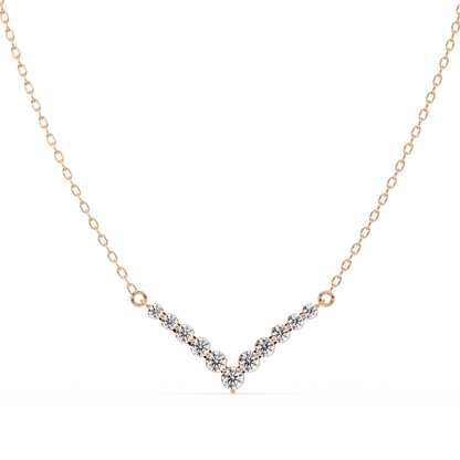 Graduated Round Lab-Grown Diamond V-Shape Necklace in Rose Gold - HIGHCARAT DIAMONDS