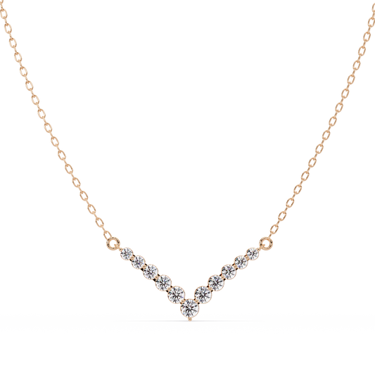 Graduated Round Lab-Grown Diamond V-Shape Necklace in Rose Gold - HIGHCARAT DIAMONDS