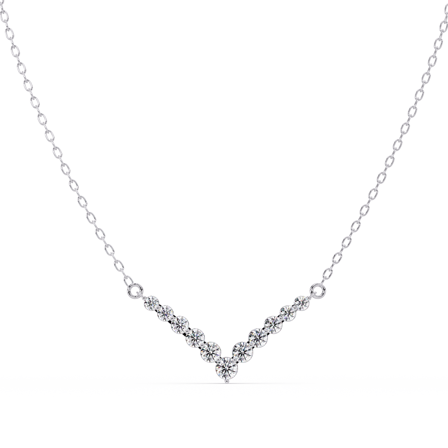 Graduated Round Lab-Grown Diamond V-Shape Necklace in Rose Gold - HIGHCARAT DIAMONDS