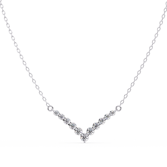 Graduated Round Lab-Grown Diamond V-Shape Necklace in Rose Gold - HIGHCARAT DIAMONDS