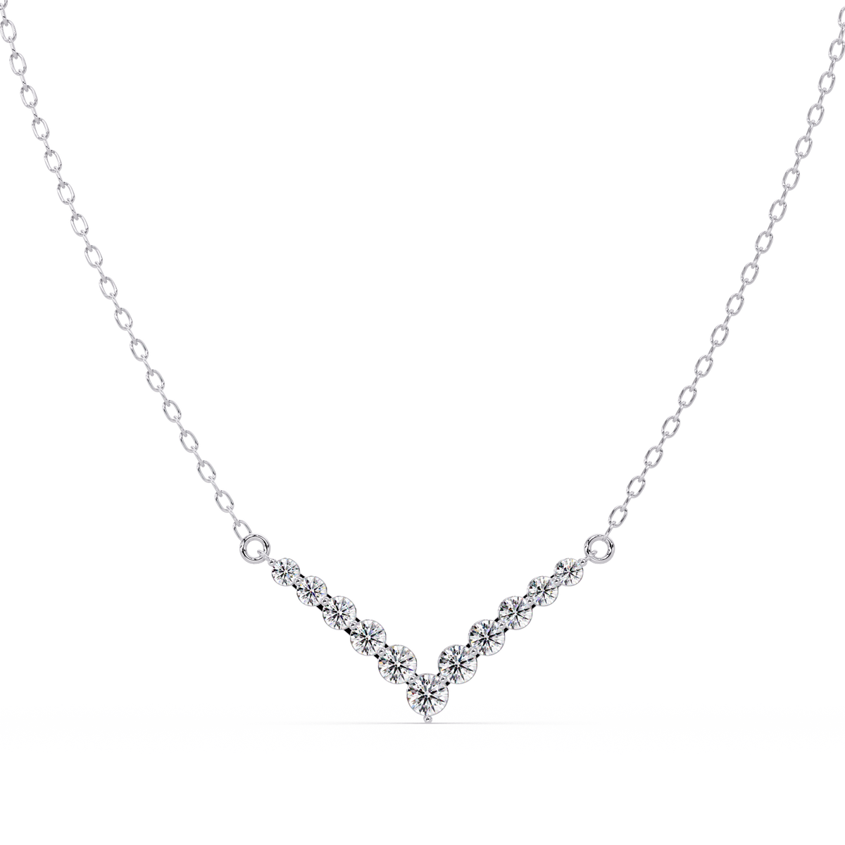 Graduated Round Lab-Grown Diamond V-Shape Necklace in Rose Gold - HIGHCARAT DIAMONDS