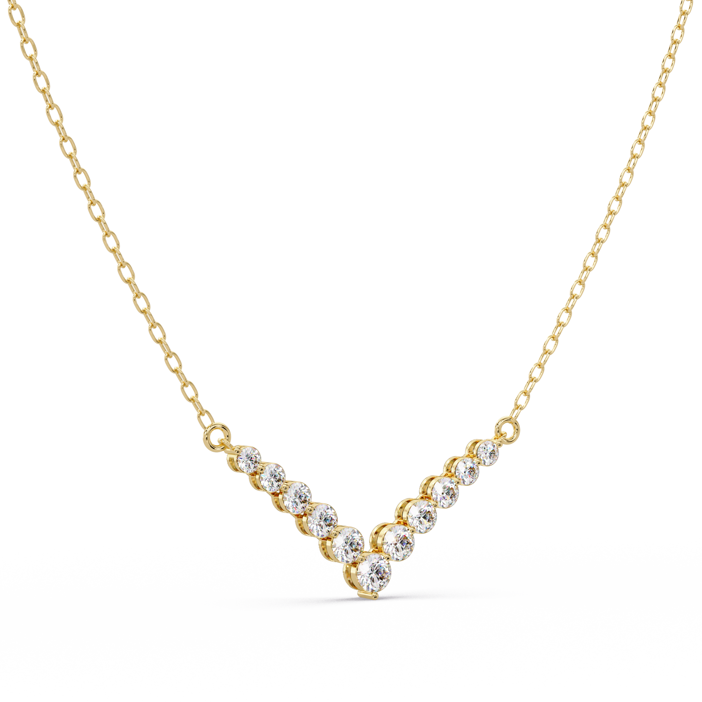 Graduated Round Lab-Grown Diamond V-Shape Necklace in Rose Gold - HIGHCARAT DIAMONDS