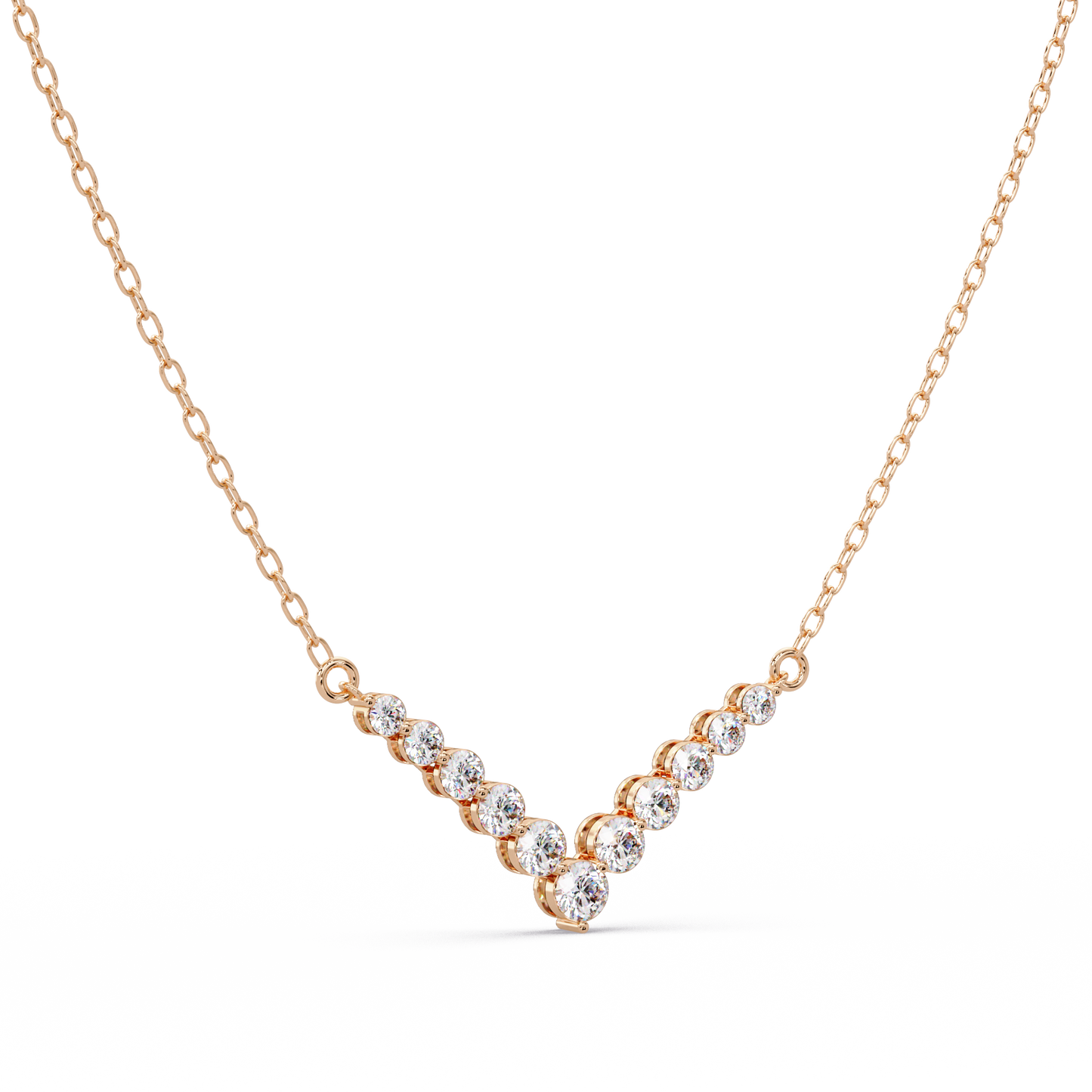 Graduated Round Lab-Grown Diamond V-Shape Necklace in Rose Gold - HIGHCARAT DIAMONDS