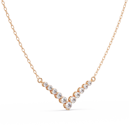 Graduated Round Lab-Grown Diamond V-Shape Necklace in Rose Gold - HIGHCARAT DIAMONDS