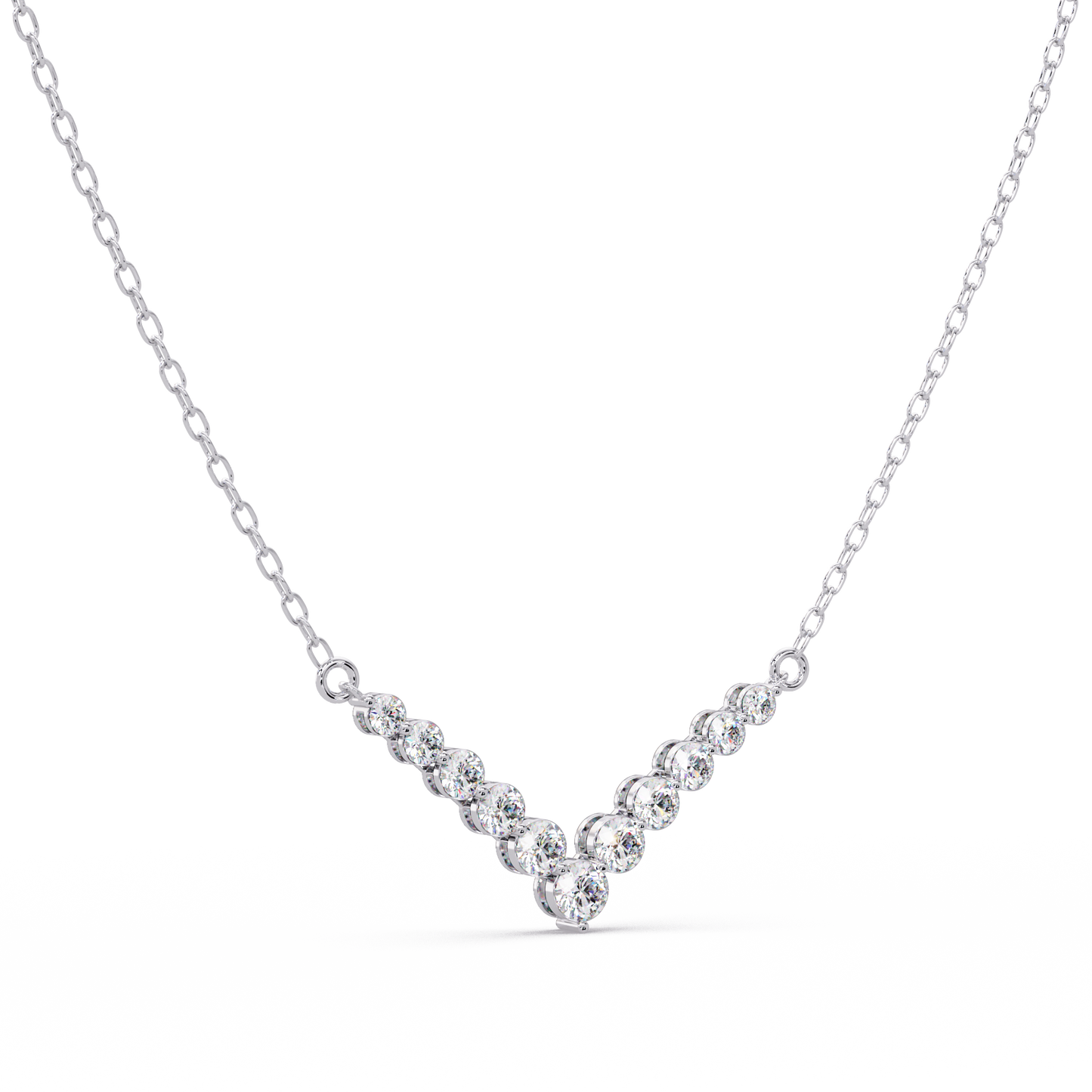 Graduated Round Lab-Grown Diamond V-Shape Necklace in Rose Gold - HIGHCARAT DIAMONDS